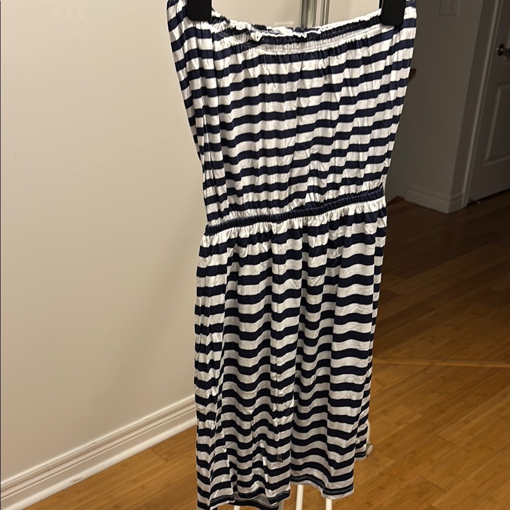La Vie En Rose Strapless Navy and White Striped Dress